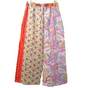 Kantha Wide Leg Pants Patch Pocket Patchwork Woman Large/XL Festival Boho #105B